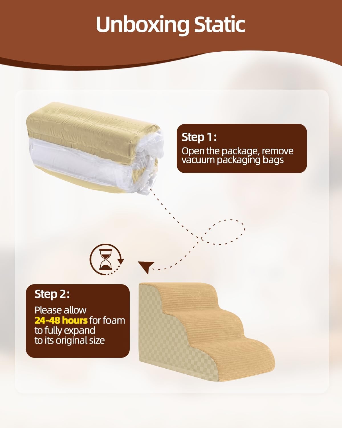 Curved Dog Stairs 22" 5-Step Small Dogs Non-Slip Foam Khaki