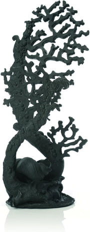 Black Fan Coral Ornament • Luxury Aquarium Decor • Tall 40cm Nautical Sculpture
