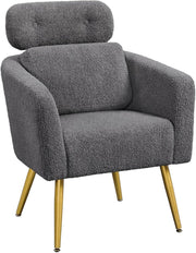 Dark Grey Boucle Tub Chair Adjustable Headrest Gold Legs