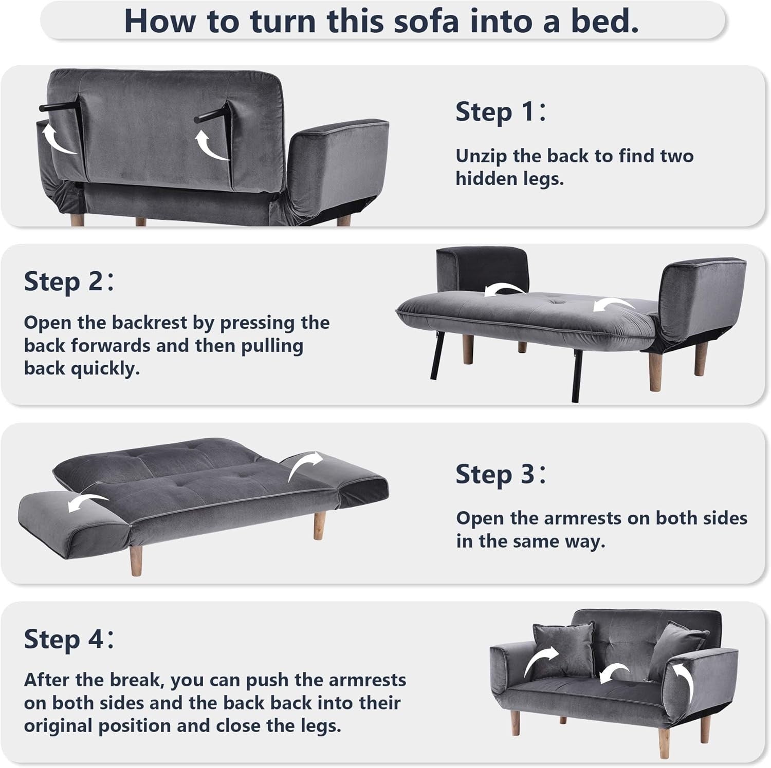 2 Seater Sofa Bed Dark Grey Compact Couch Recliner for Small Spaces