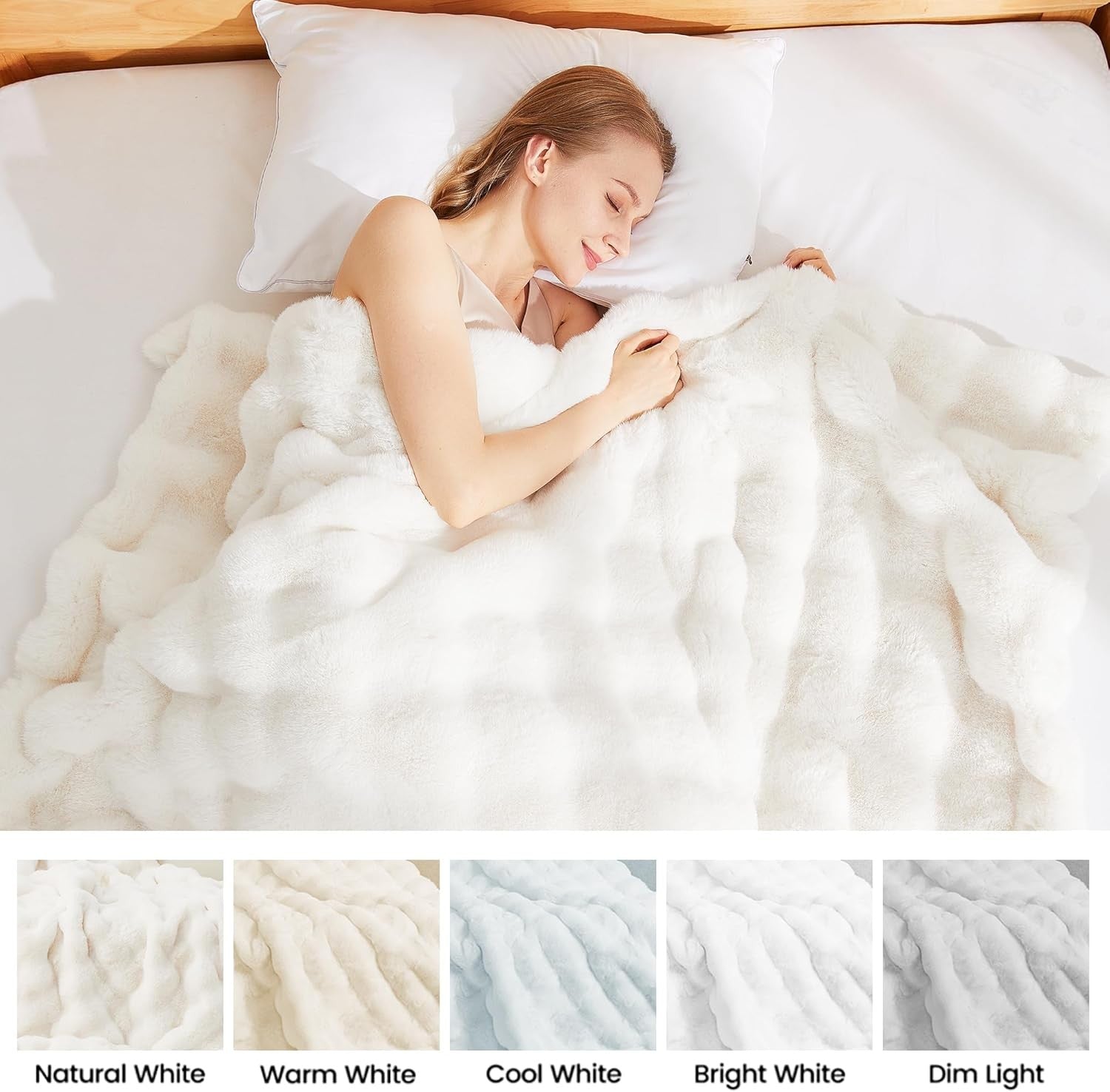 Beige Faux Fur Bubble Throw Blanket Thick Warm Sofa Bed 60x80in