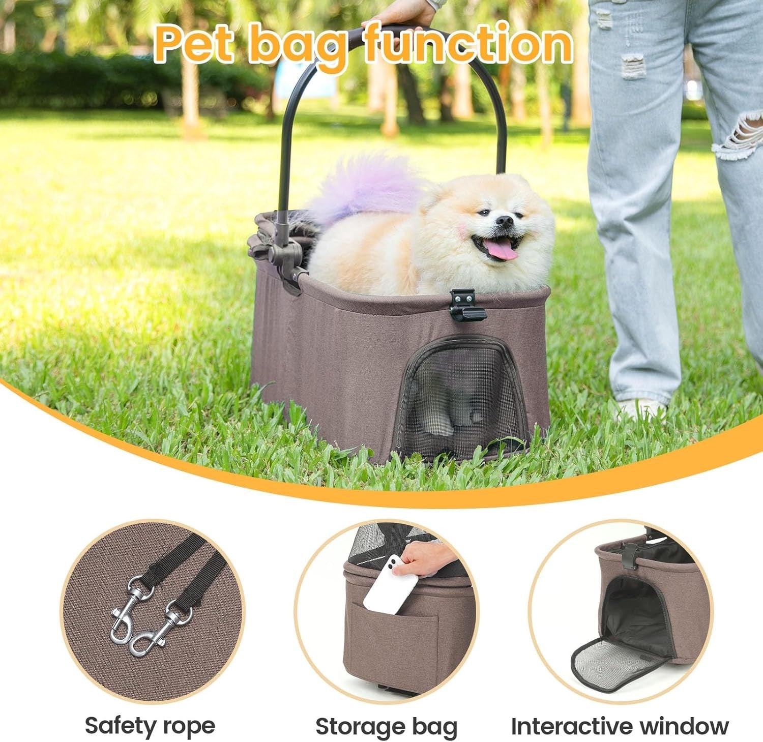 2 in 1 Pet Dog Stroller Removable Carrier 4 Wheel Folding Travel Pram
