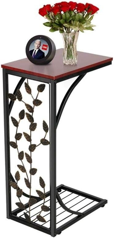 C-Shaped Sofa Side Table with Storage Shelf – Compact Laptop Snack Tray