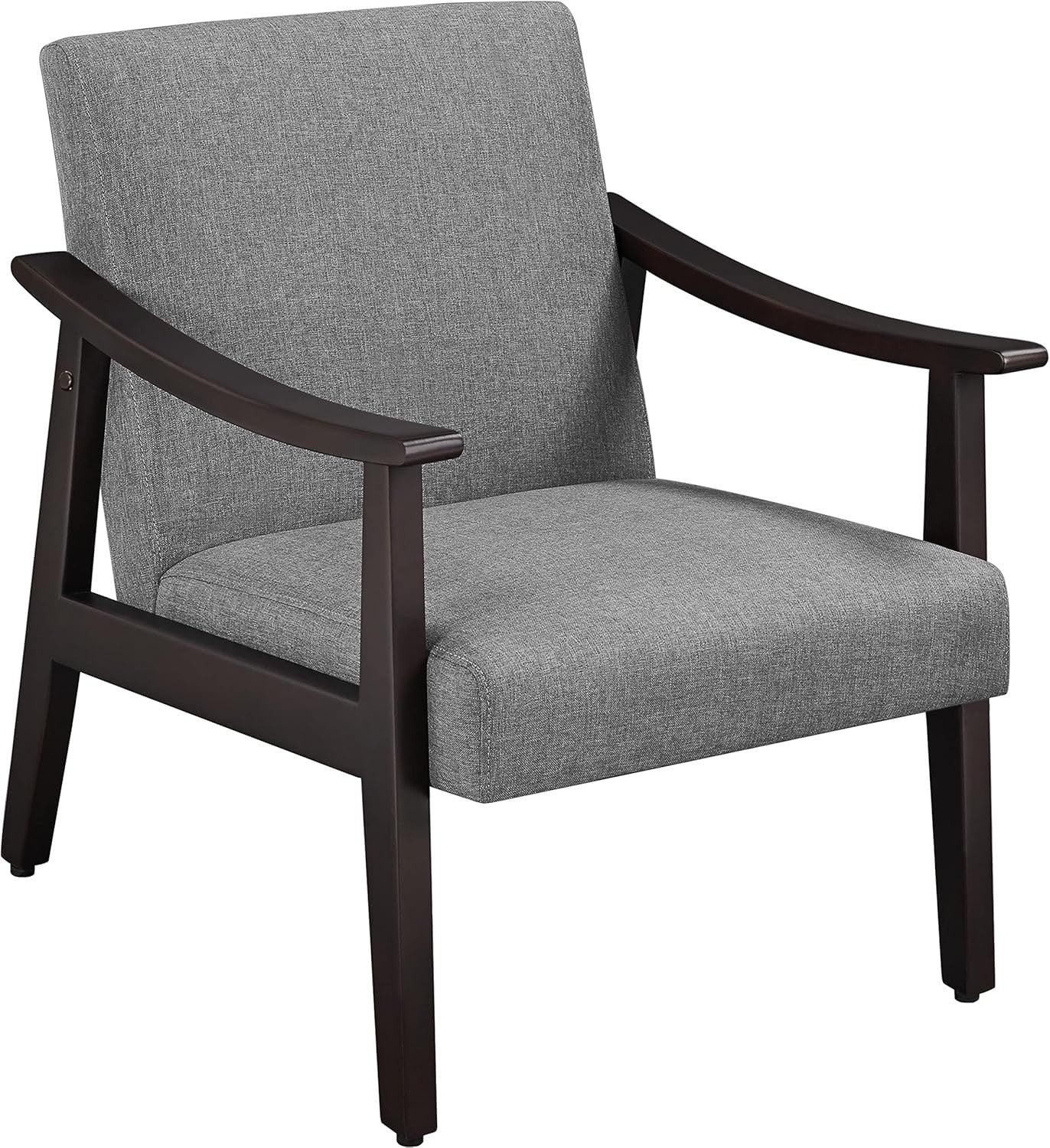 Modern Grey Linen Accent Chair Comfy Lounge Armchair Wood Legs Room