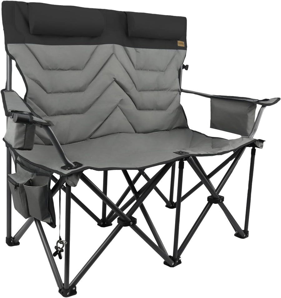 2 Seat Folding Padded Camping Chair 650lbs Heavy Duty Sofa with Cup Holders