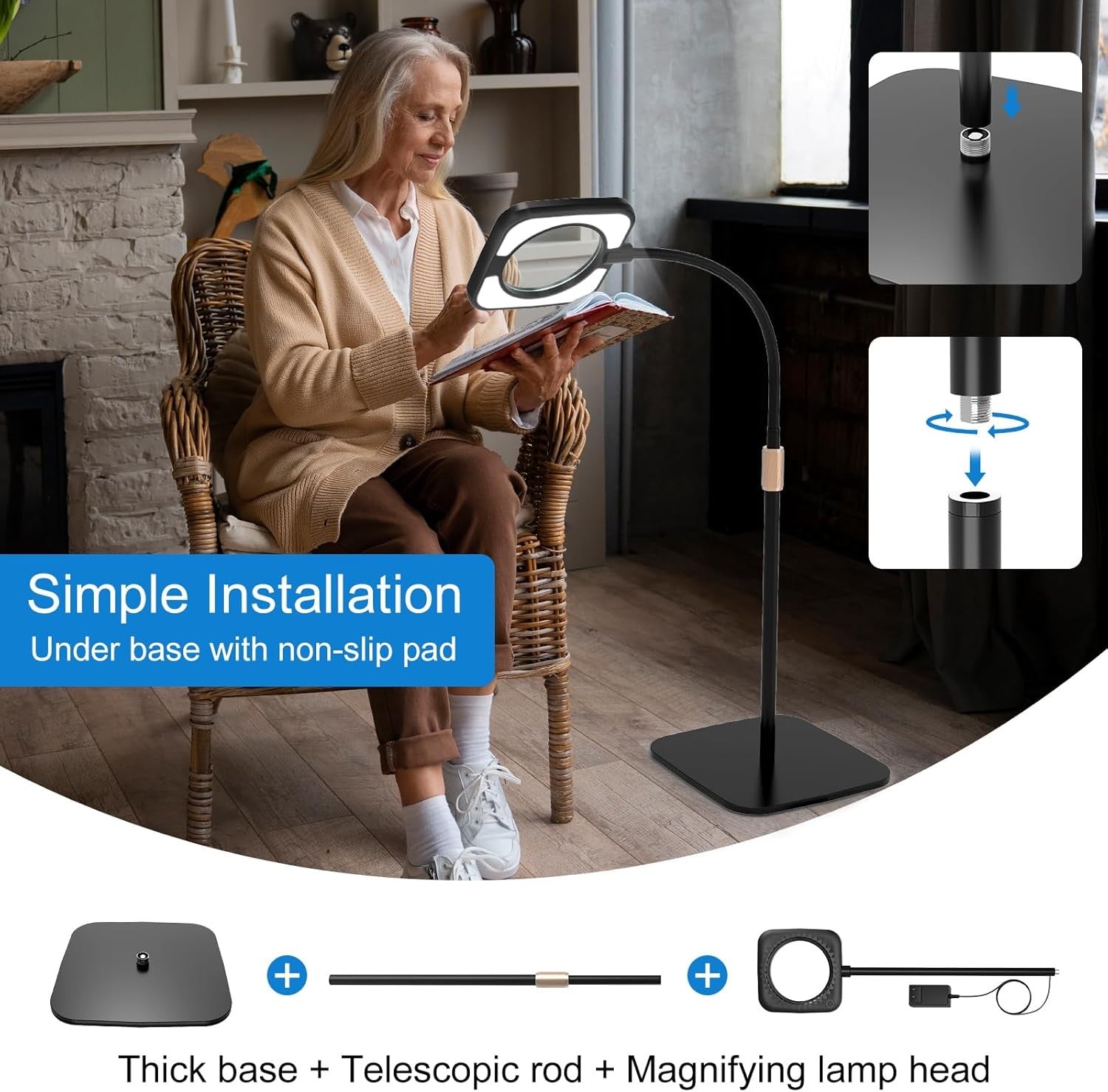 8X LED Magnifying Floor Lamp Dimmable Light Adjustable Stand Reading