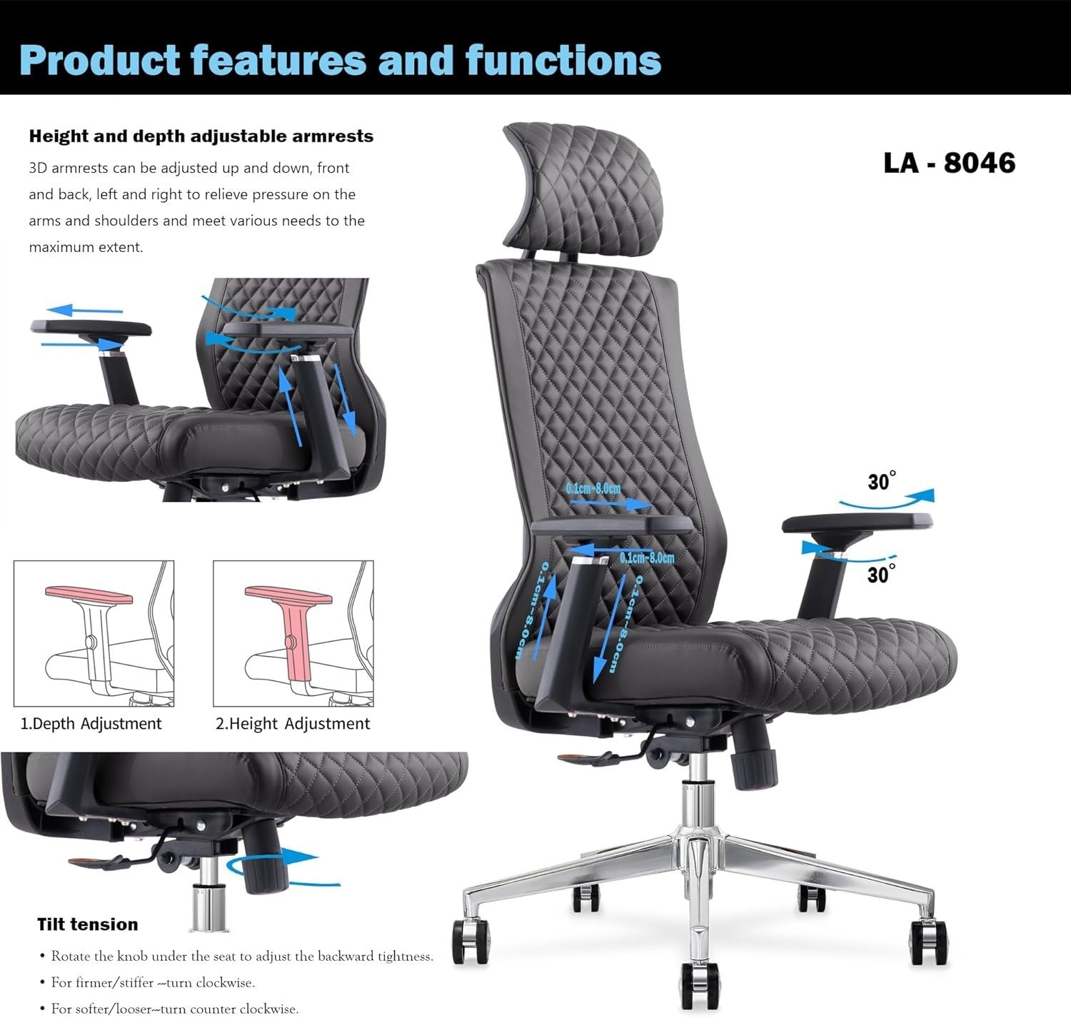 High Back Ergonomic Office Gaming Chair Adjustable Recline Faux Leather Black