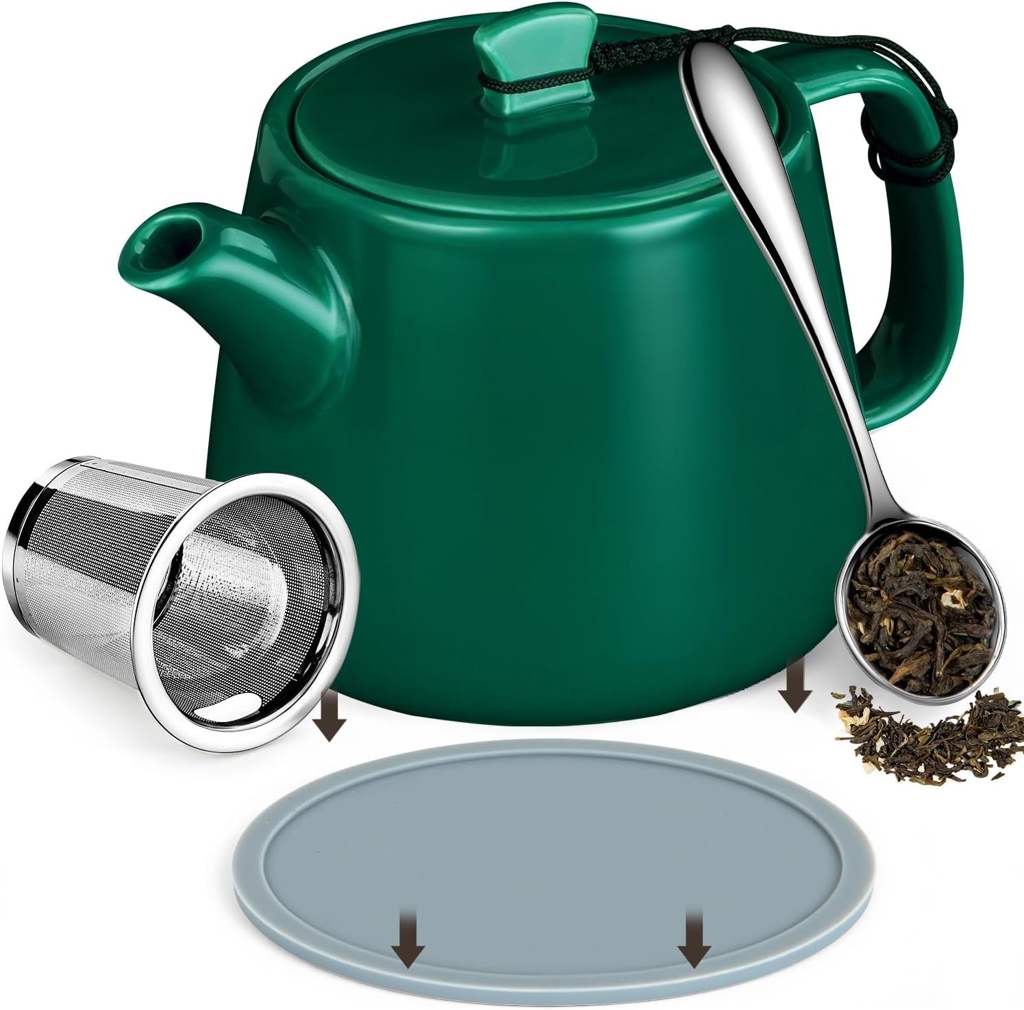 600ml Ceramic Teapot with Infuser Spoon & Coaster Loose Leaf Tea Pot