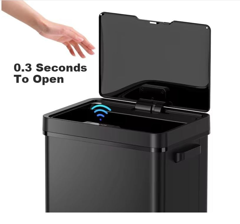 68L Touchless Kitchen Bin | Automatic Sensor Trash Can Black Steel