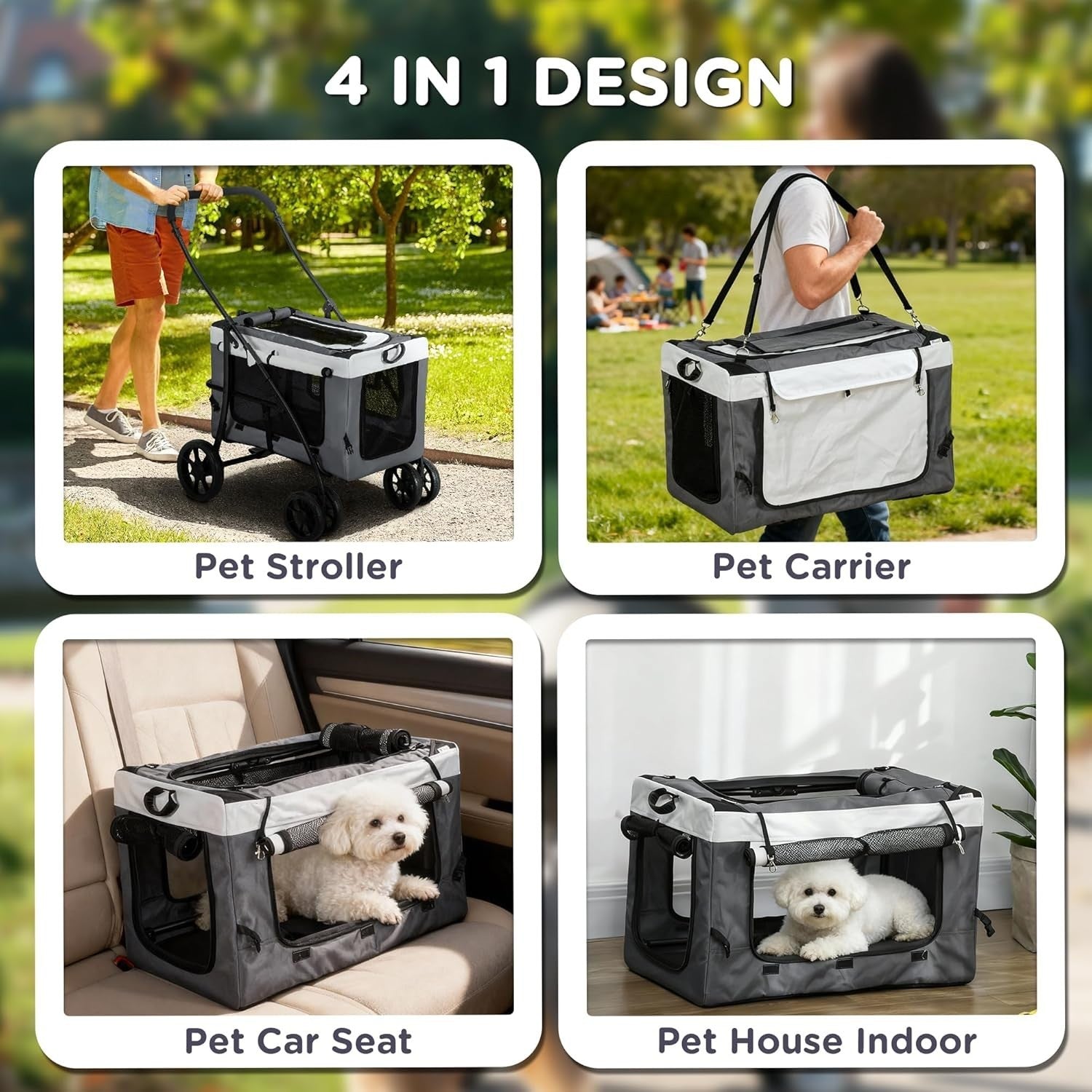 Dog Stroller Grey Detachable Carrier Pet Pram Small Dogs Safety Leashes
