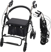 Lightweight Folding Rollator Walker with Seat 6 Wheels Lockable Brakes
