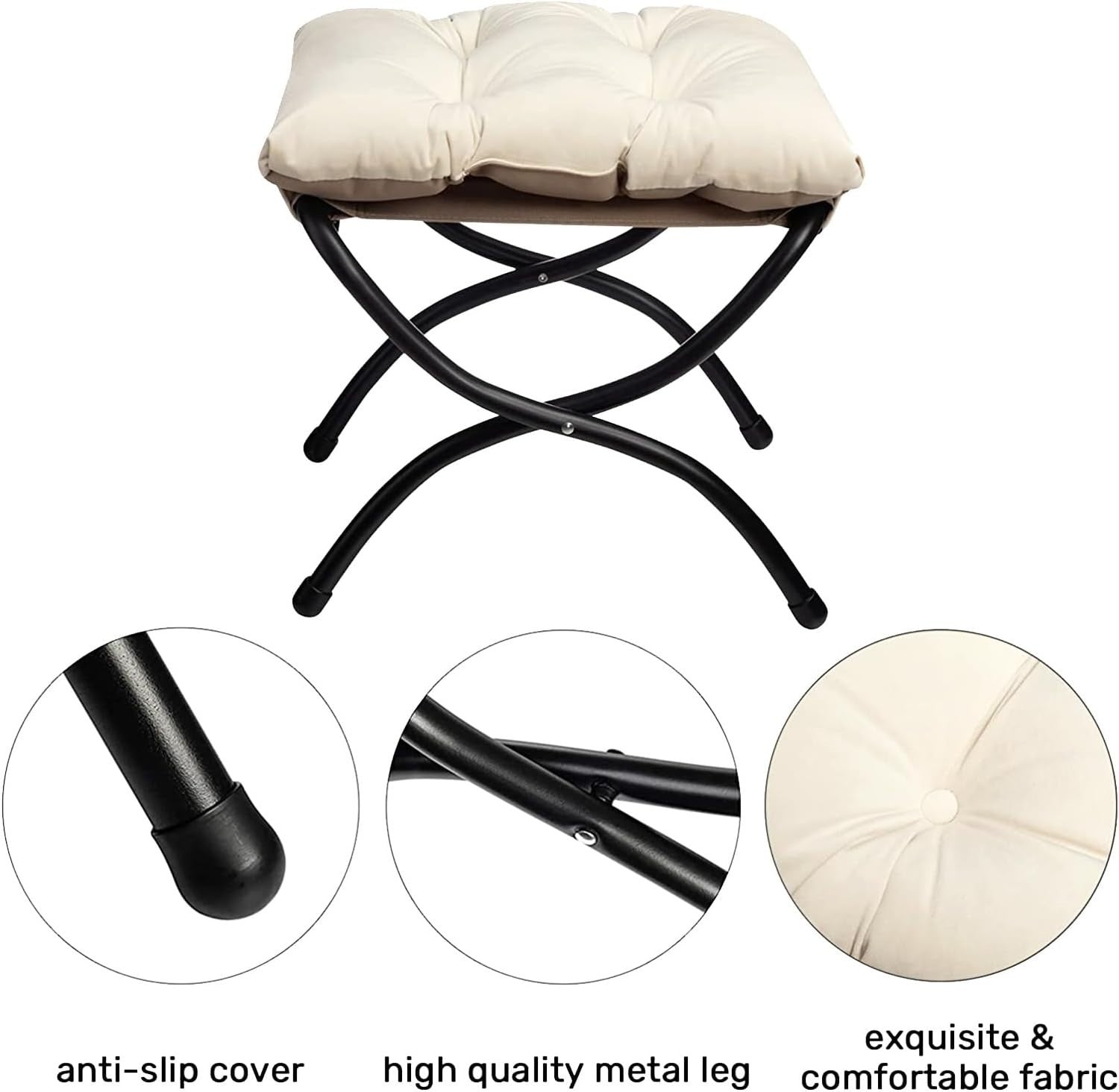 Plush Velvet Armchair with Footstool Living Room Bedroom Lounge Chair Beige