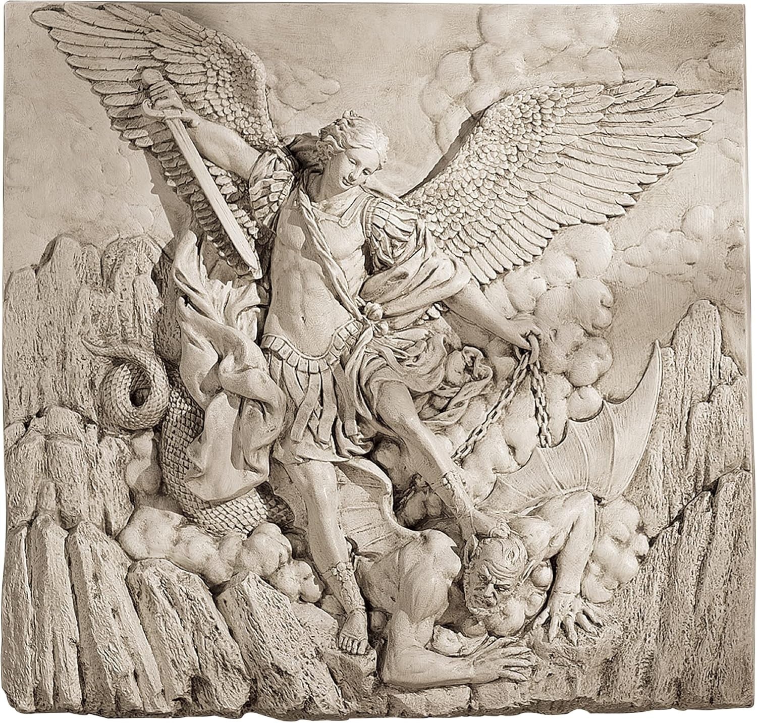 St Michael Archangel Wall Sculpture Stone Effect 56cm