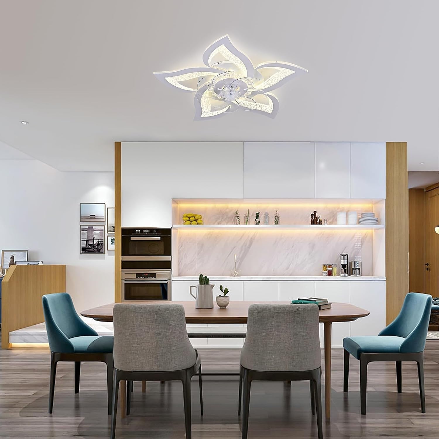 62.5CM Ceiling Fan Light, 6 Speeds, Dimmable, Reversible, Remote, Modern