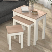 Space Saving Nesting End Tables Set of 2 Ivory Oak Engineered Wood Living Room