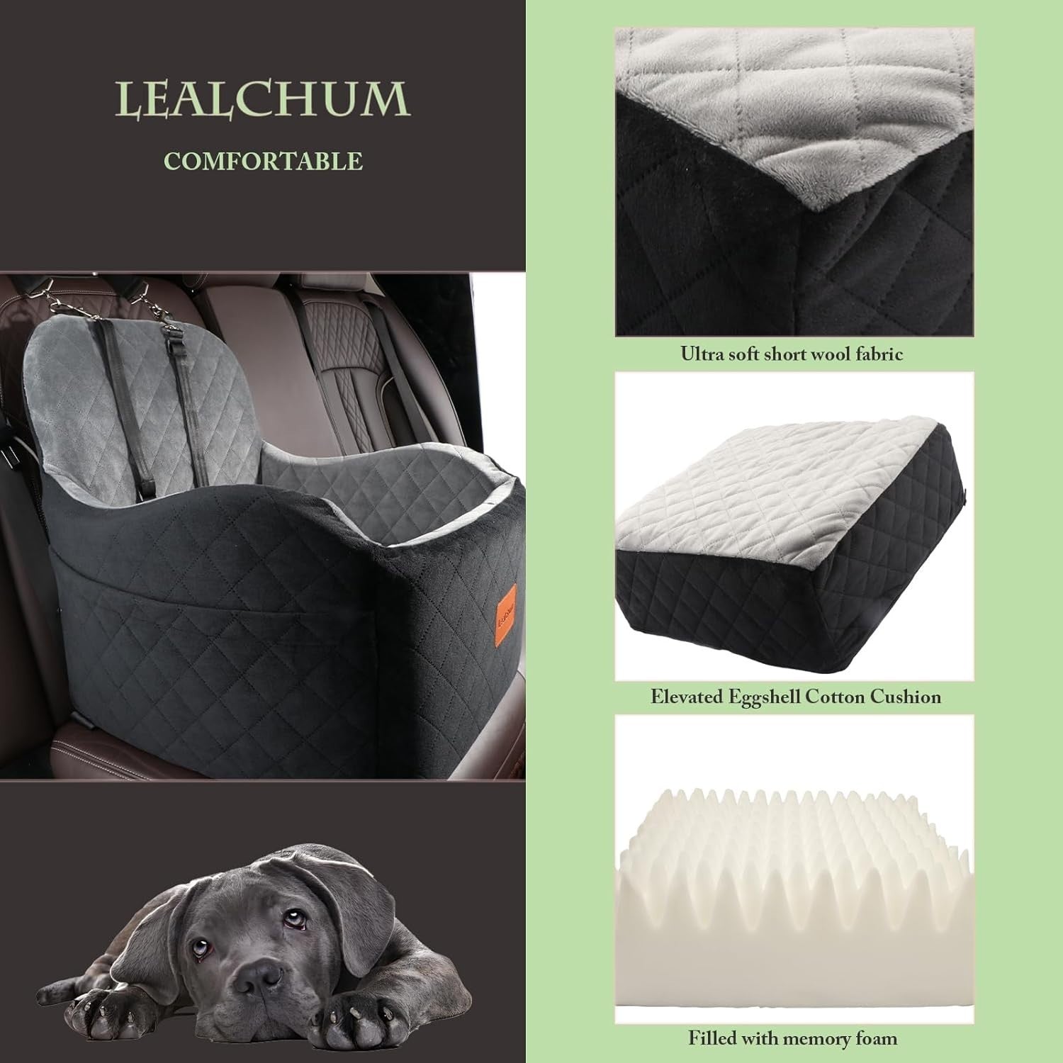 Dog Booster Car Seat 6in Elevated Memory Foam Bed Washable 35lb