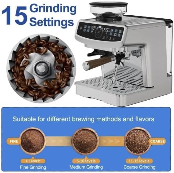 Commercial Espresso Coffee Machine 2.2L Pro Barista Maker with Burr Grinder