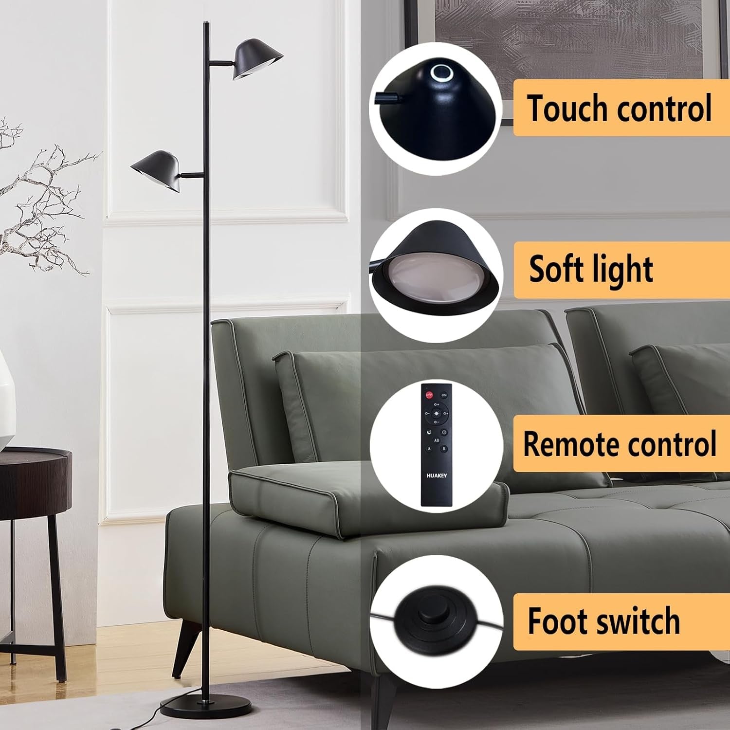 LED Floor Lamp Dimmable Remote Adjustable Reading Light Black
