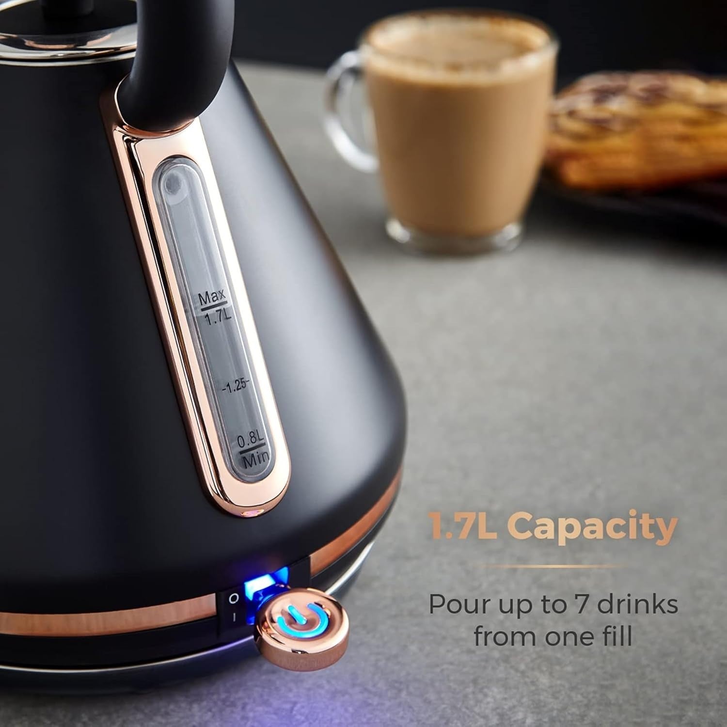 3000W Black Rose Gold Kettle 1.7L Rapid Boil Cordless Modern Pyramid