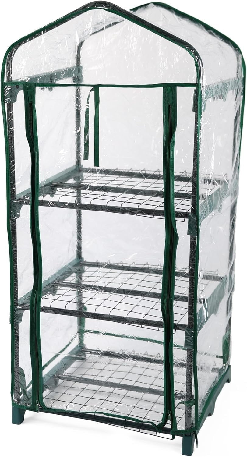 3 Tier Mini Greenhouse PVC Cover | Steel Frame Plant Shelves for Herbs