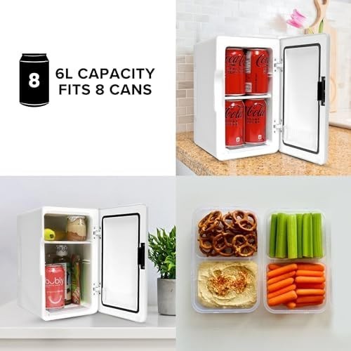 6L Mini Fridge White Retro Cooler & Warmer Portable 12V AC/DC