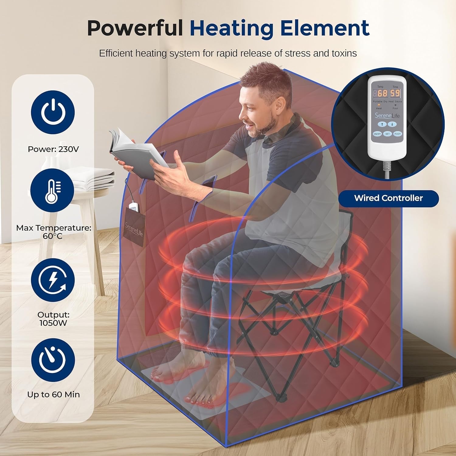 Portable Home Sauna Tent 1-Person – Infrared Steam w/ Foot Pad, Chair & Remote