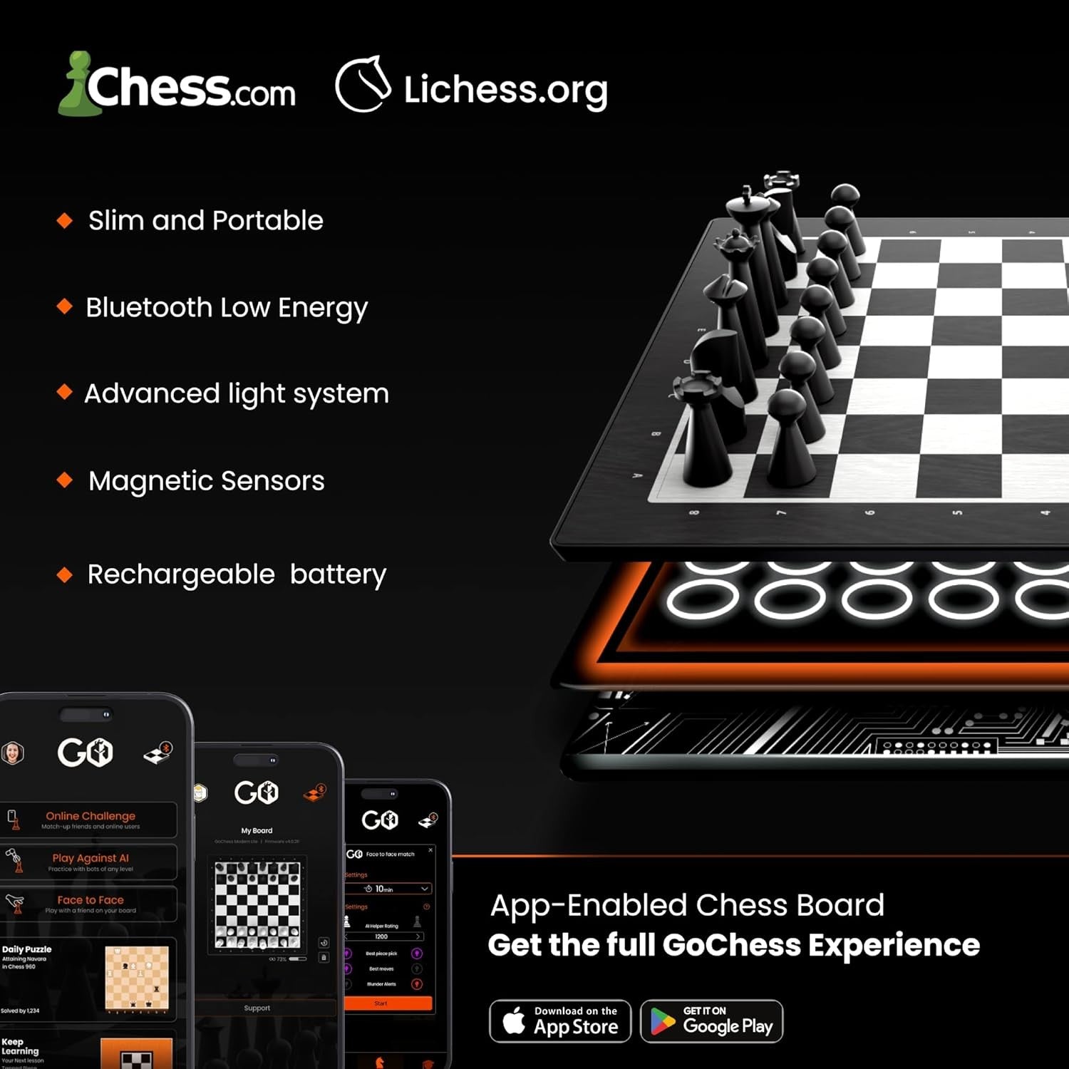 AI Smart Electronic Chess Board w/ Light-Up Moves | Online App Play | 15" Portab