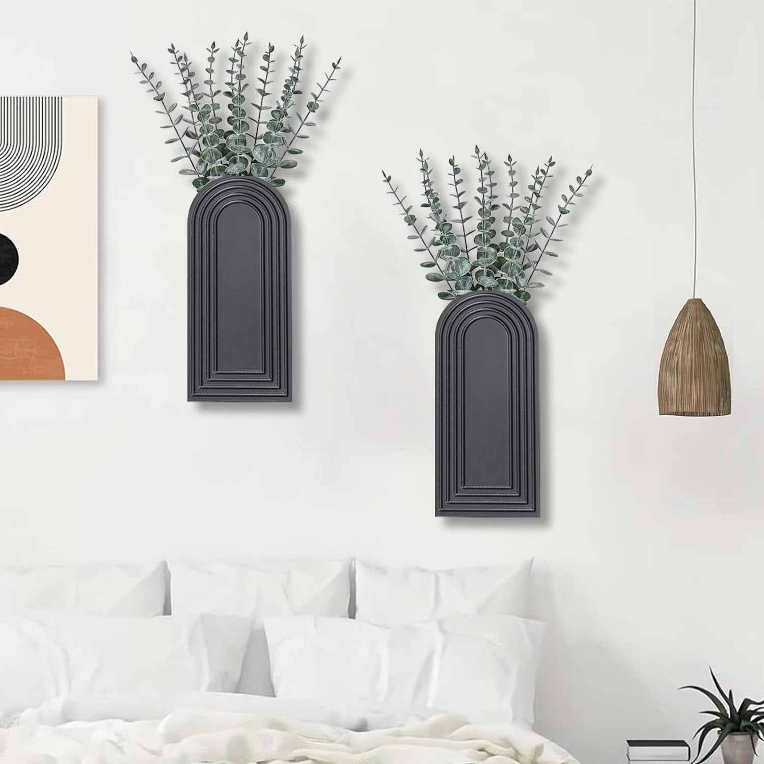 Modern Wall Wood Vase Set of 2 Farmhouse Entryway Hanging Decor
