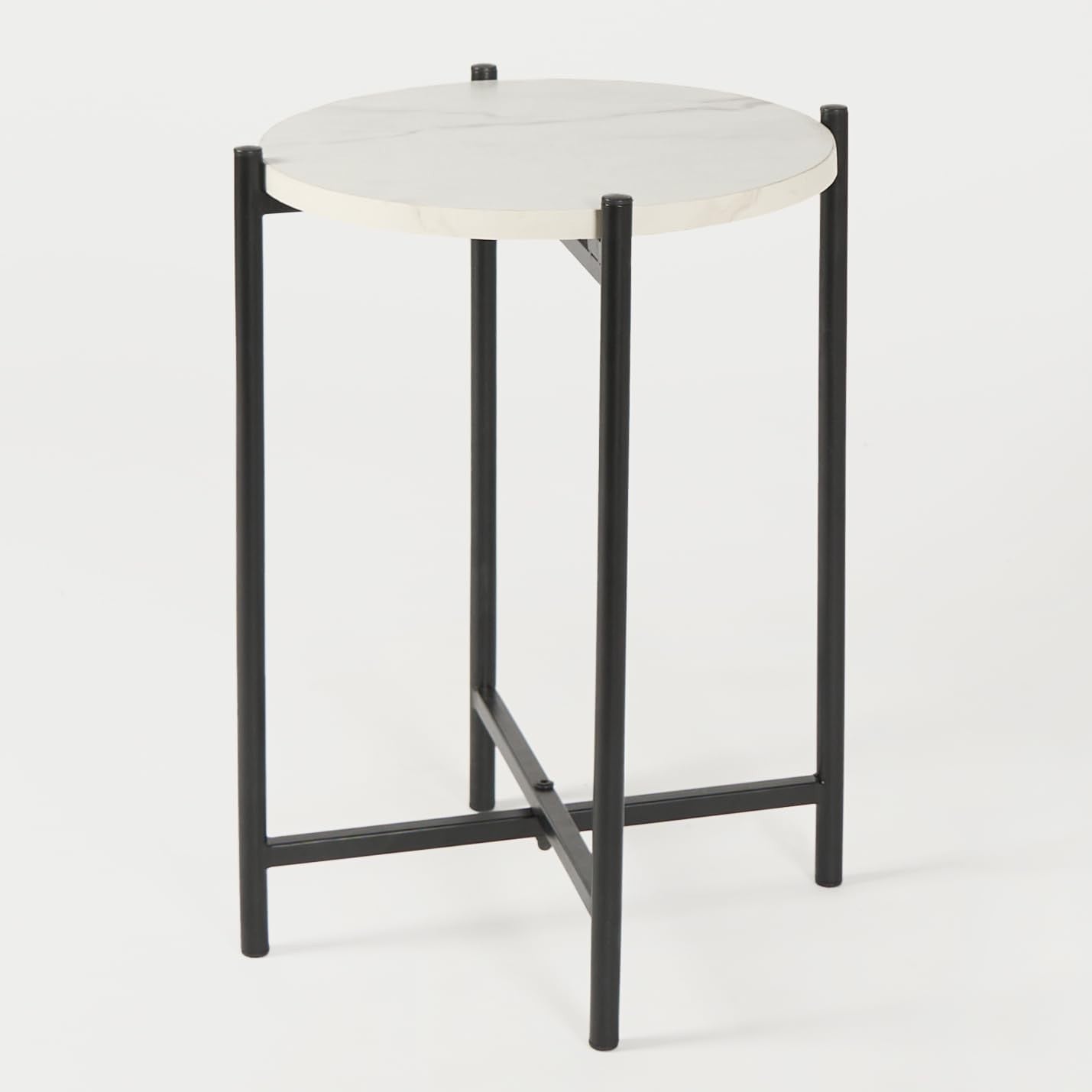 Round White Marble Top Side Table Small Coffee End Table for Living Room
