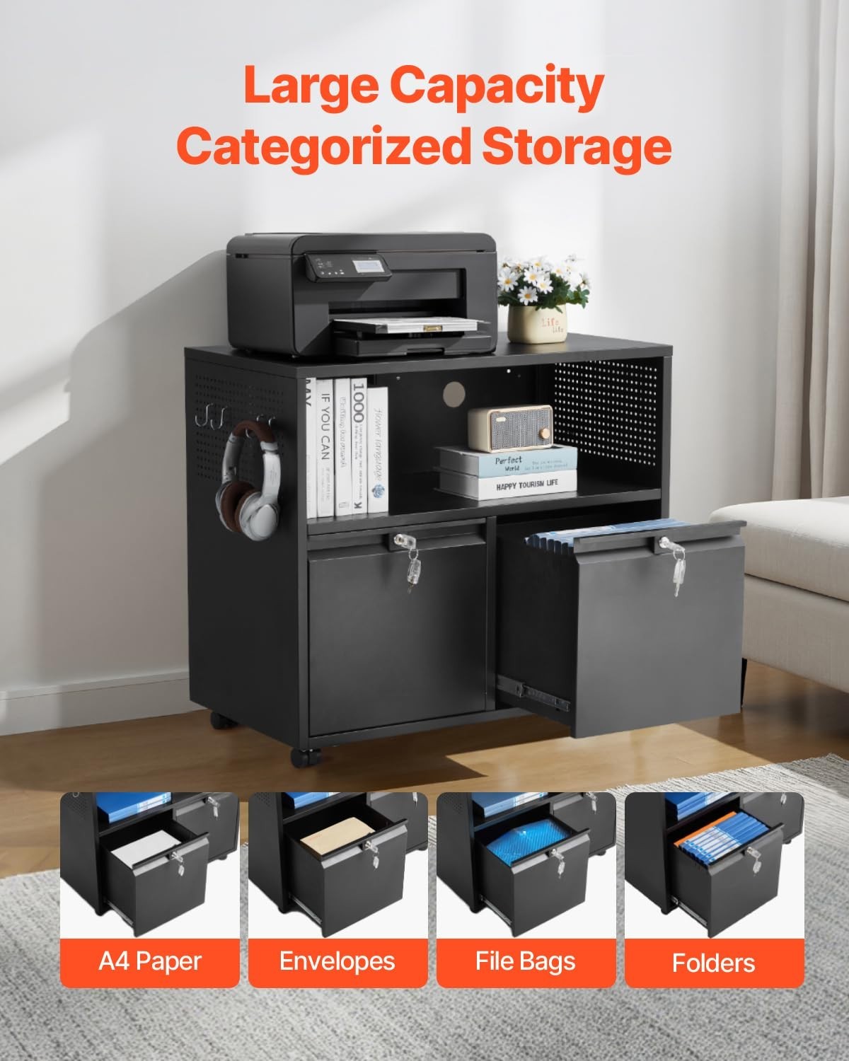 Wide 2 Drawer Metal Filing Cabinet Lockable Lateral A4 Letter Legal