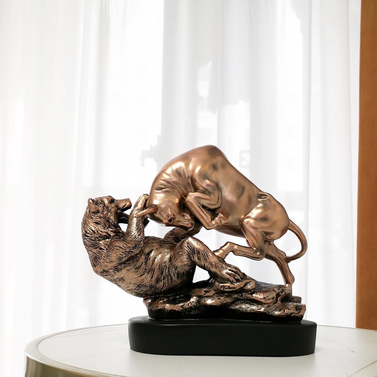 Bull and Bear Statue Bronze Resin Stock Market Office Desk Decor