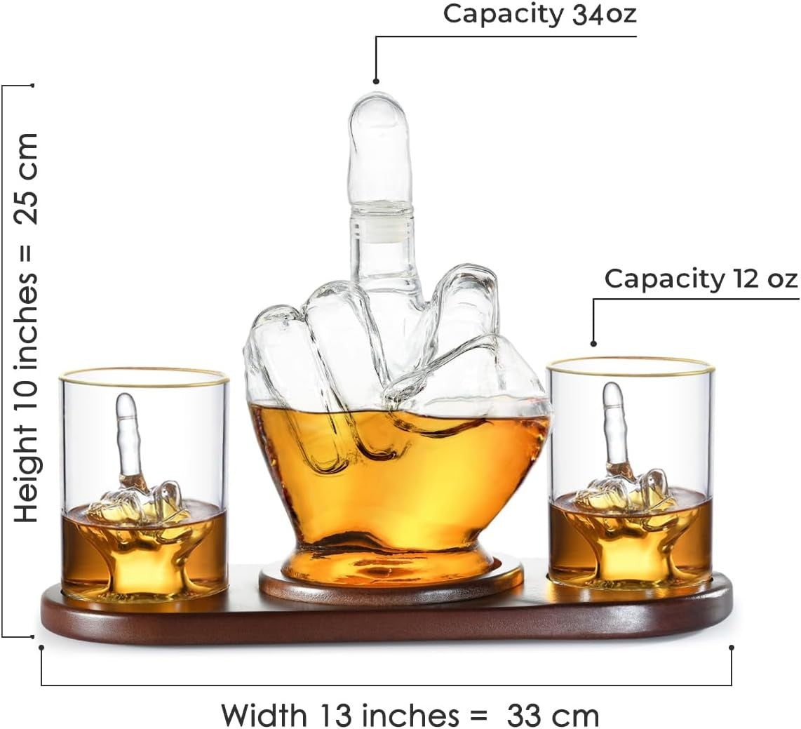 Middle Finger Whiskey Decanter Set 985g with 2 Glasses Funny Novelty Gift
