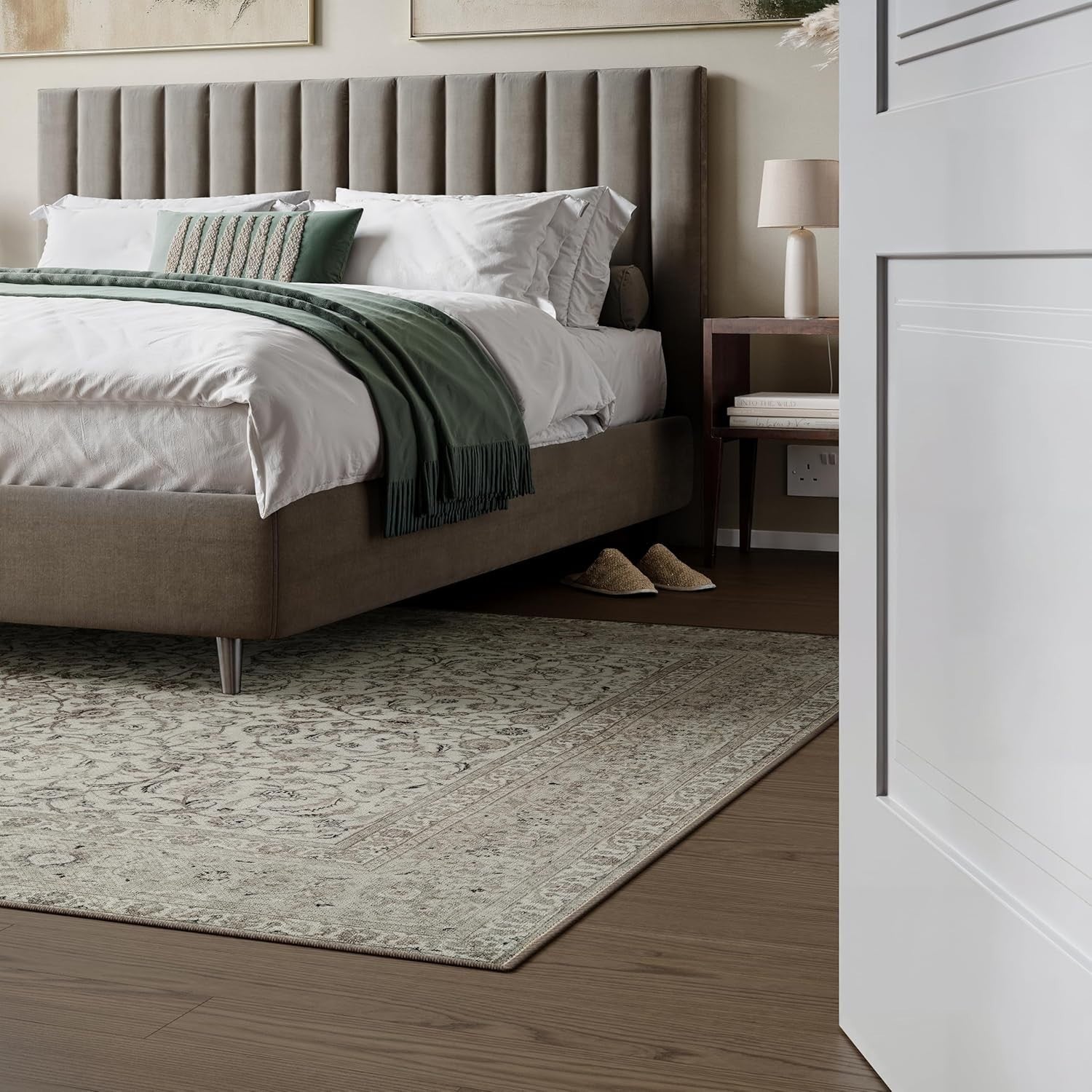 Washable Rug 200x290cm Non-Slip Soft Vintage Cream Area Carpet Living Room Bed