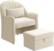 Velvet Tub Chair with Storage Ottoman & Lumbar Pillow | Modern Accent Seat