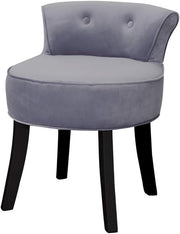 Light Grey Velvet Low Back Dressing Table Stool with Wooden Legs