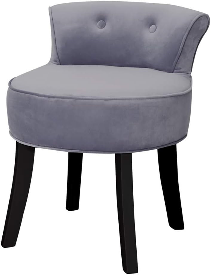 Light Grey Velvet Low Back Dressing Table Stool with Wooden Legs