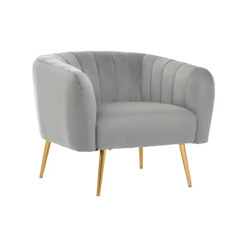 Grey Velvet Accent Chair – Gold Legs, Tufted Armchair, Modern Lounge Seat