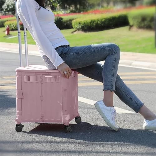 50L Foldable Shopping Trolley Cart 4 Wheels Lid 40kg Pull Along Utility