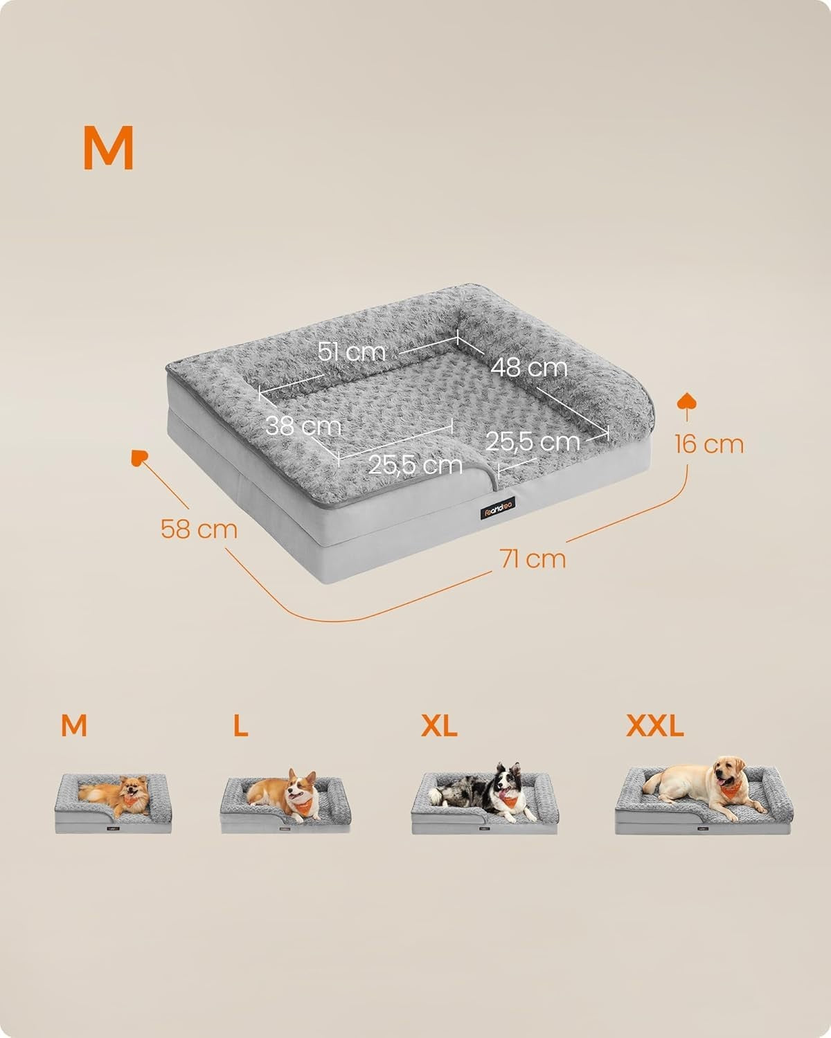 Orthopedic Dog Sofa Bed 71x58cm Memory Foam Washable Grey