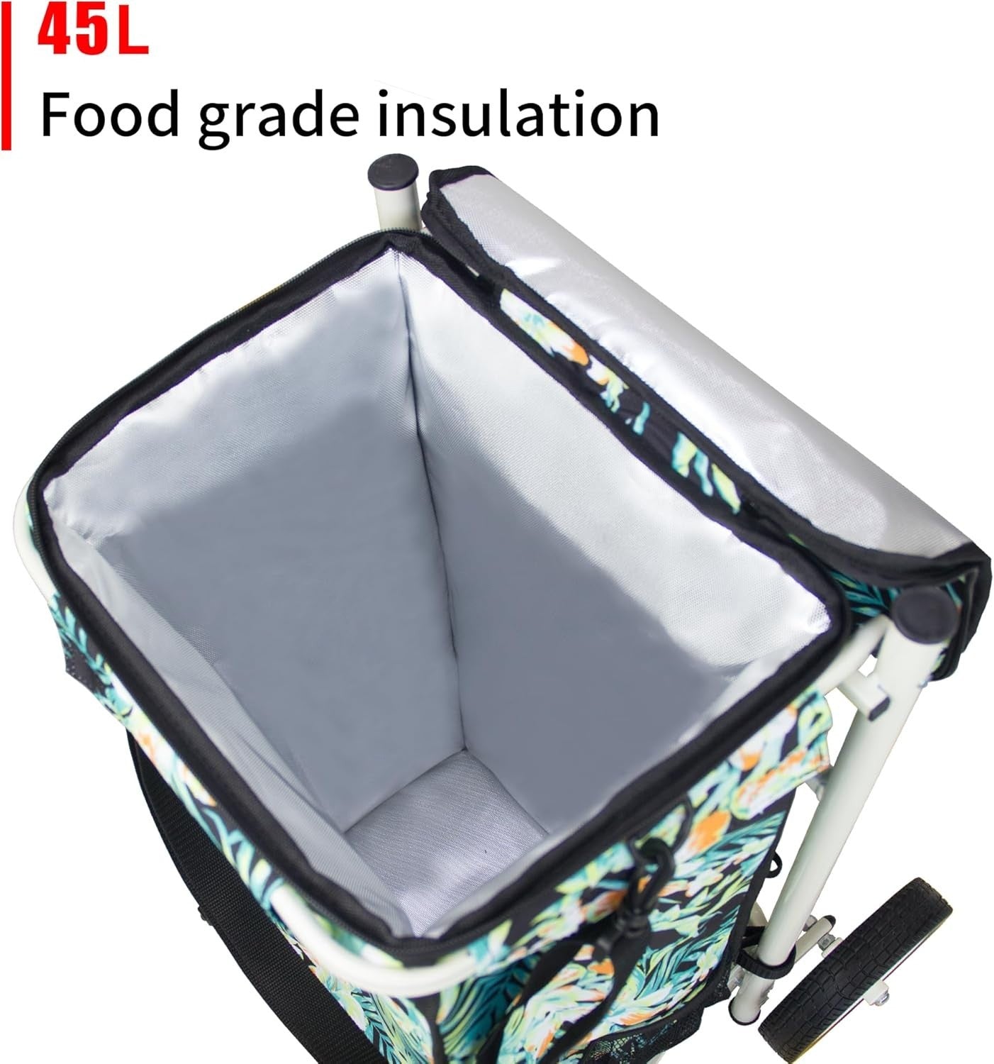 Foldable 45L Shopping Trolley Cart w/ Insulated Bag & 2 Wheels Tropic