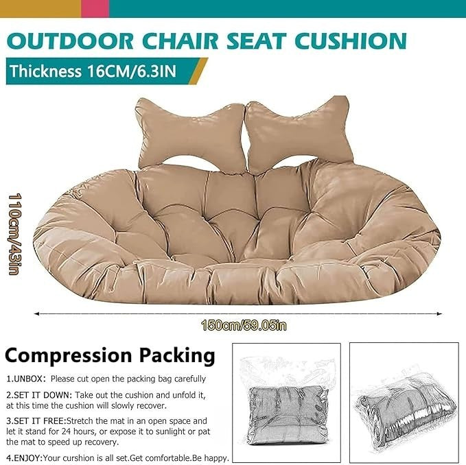 2 Seater Egg Chair Cushion Waterproof Swing Hammock Pad Thick Outdoor Seat
