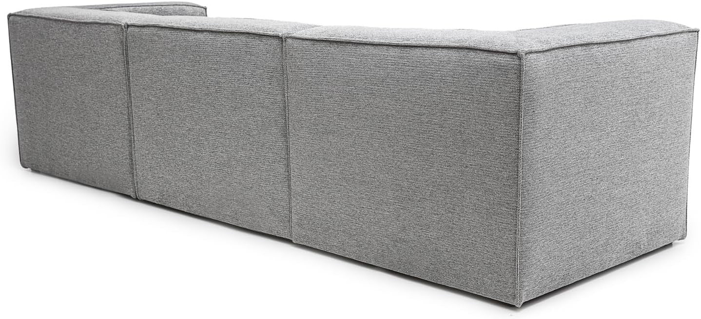 Modular 4 Seater Sofa Basket Weave Fabric Deep Cushions Grey 282cm Wide