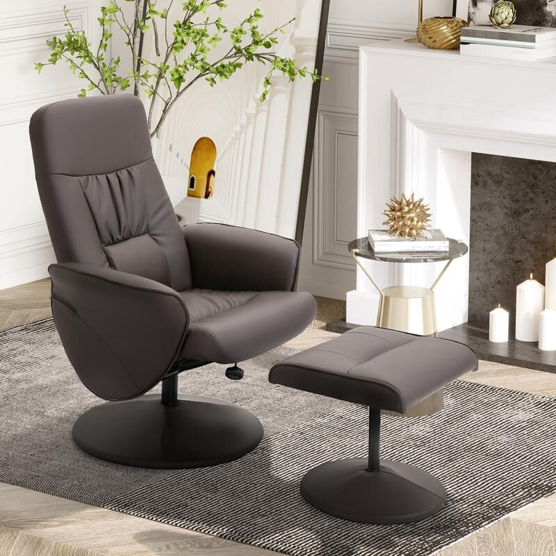 Luxury Recliner Armchair w/ Footstool Swivel Faux Leather Lounge Seat