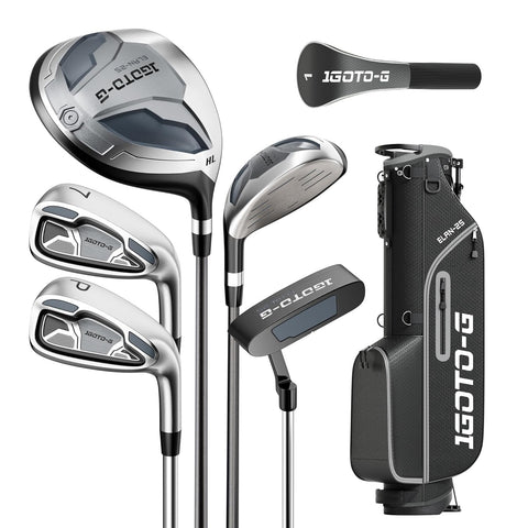 Left Hand Mens 7 Piece Golf Club Set 460cc Driver Hybrid Irons Stand Bag