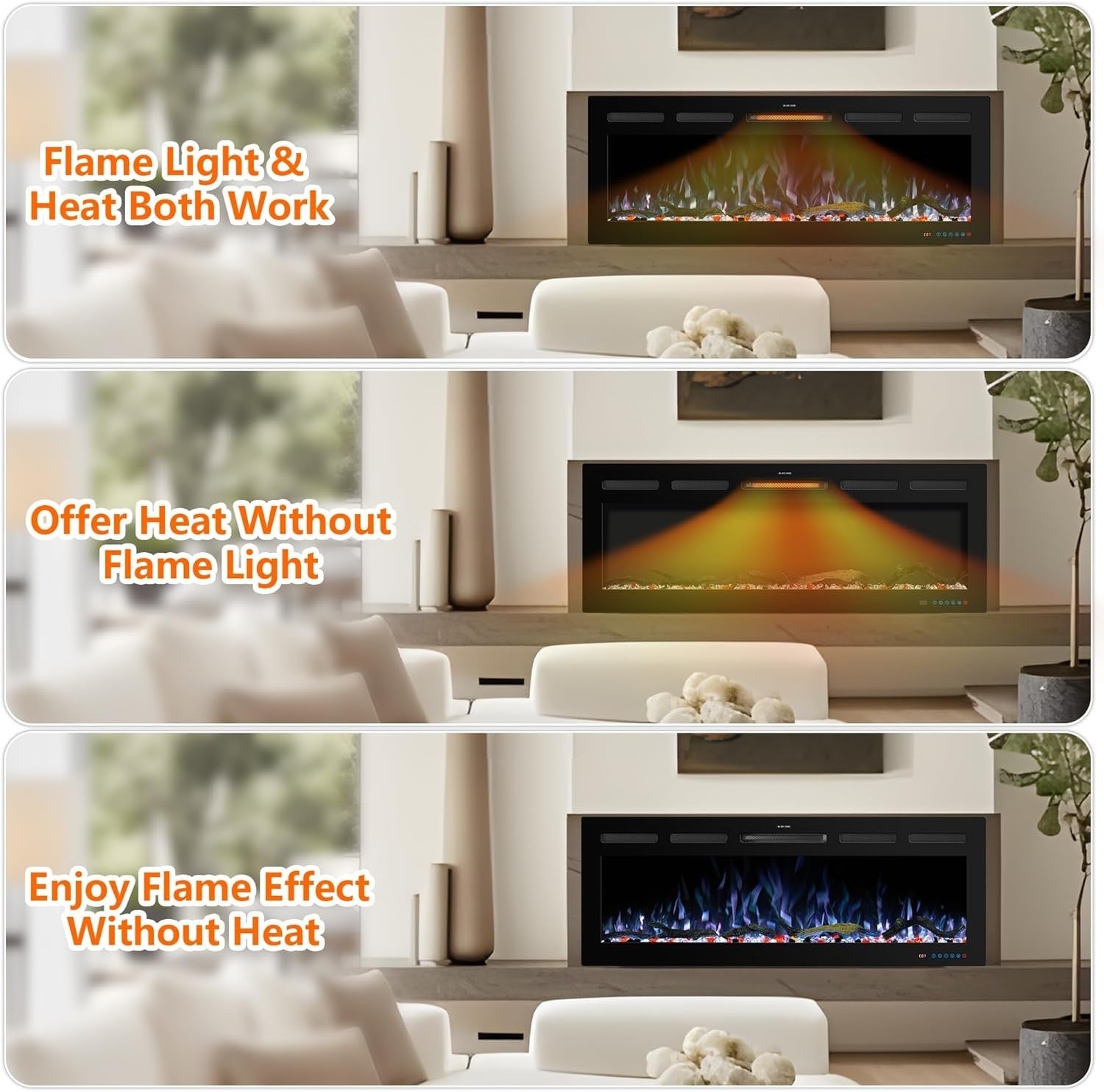 152cm WiFi Electric Fireplace Insert Recessed Wall Mount Heater 750/1500W