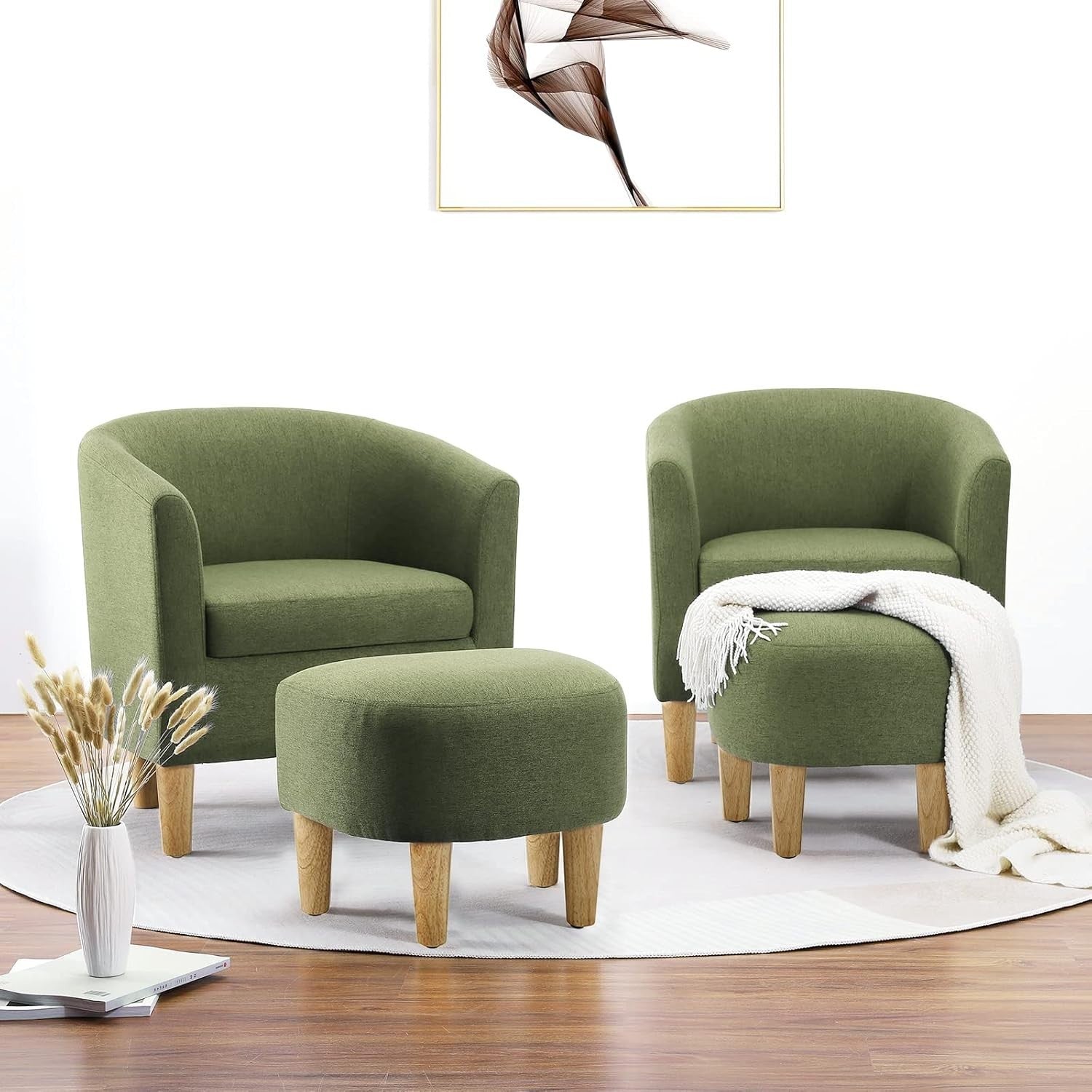 Snuggle Boucle Armchair with Footstool Lounge Tub Chair Sofa Green