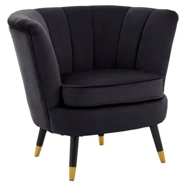 Black Velvet Shell Accent Chair Gold Tip Legs Curved Armchair Modern Seat