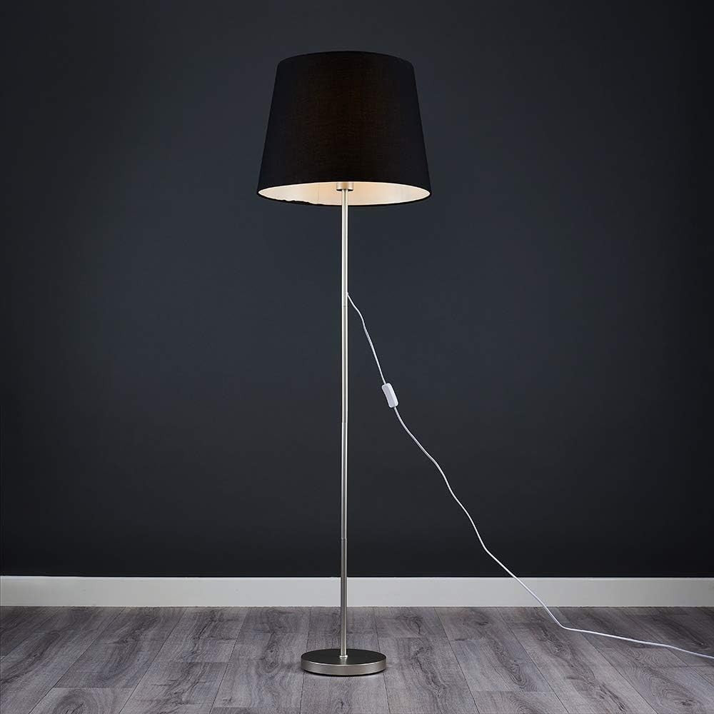 Modern Chrome Floor Lamp Tall Standing Light Black Shade E27 Bulb