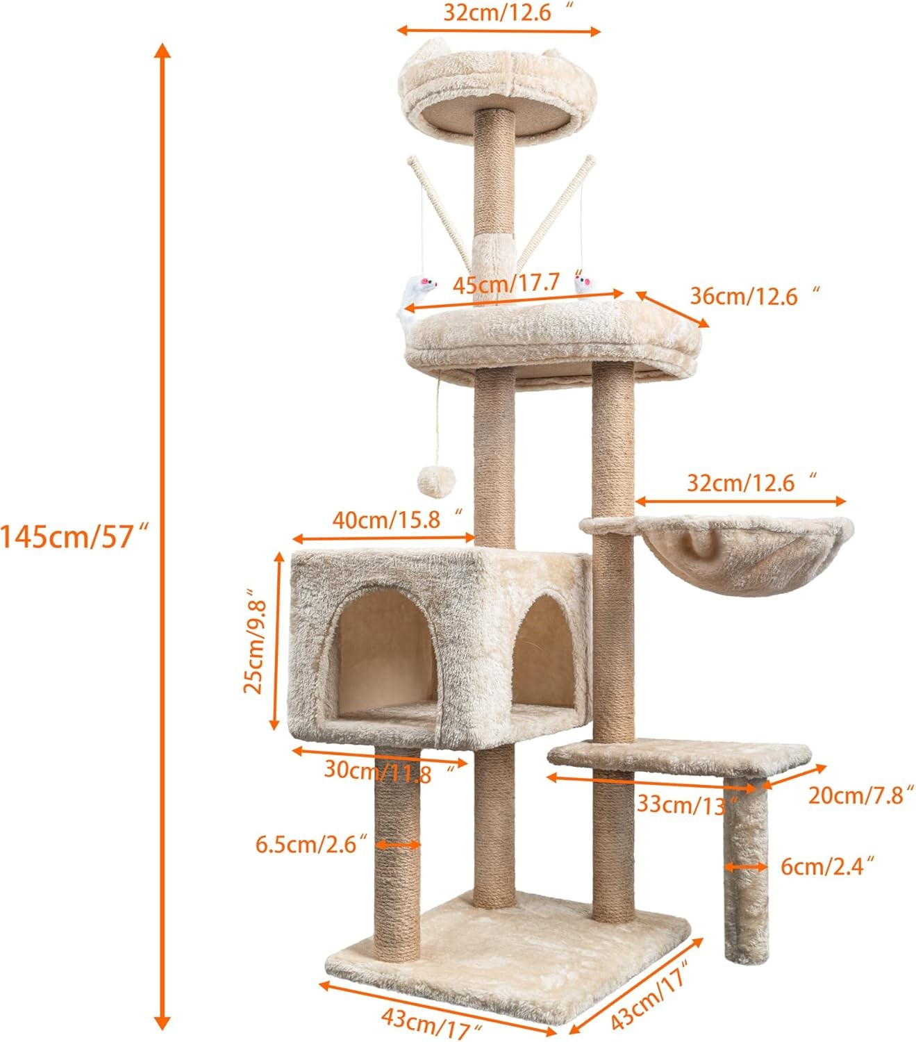 145cm Cat Tree Tower Multi Level Scratching Post Indoor Climber Hammock