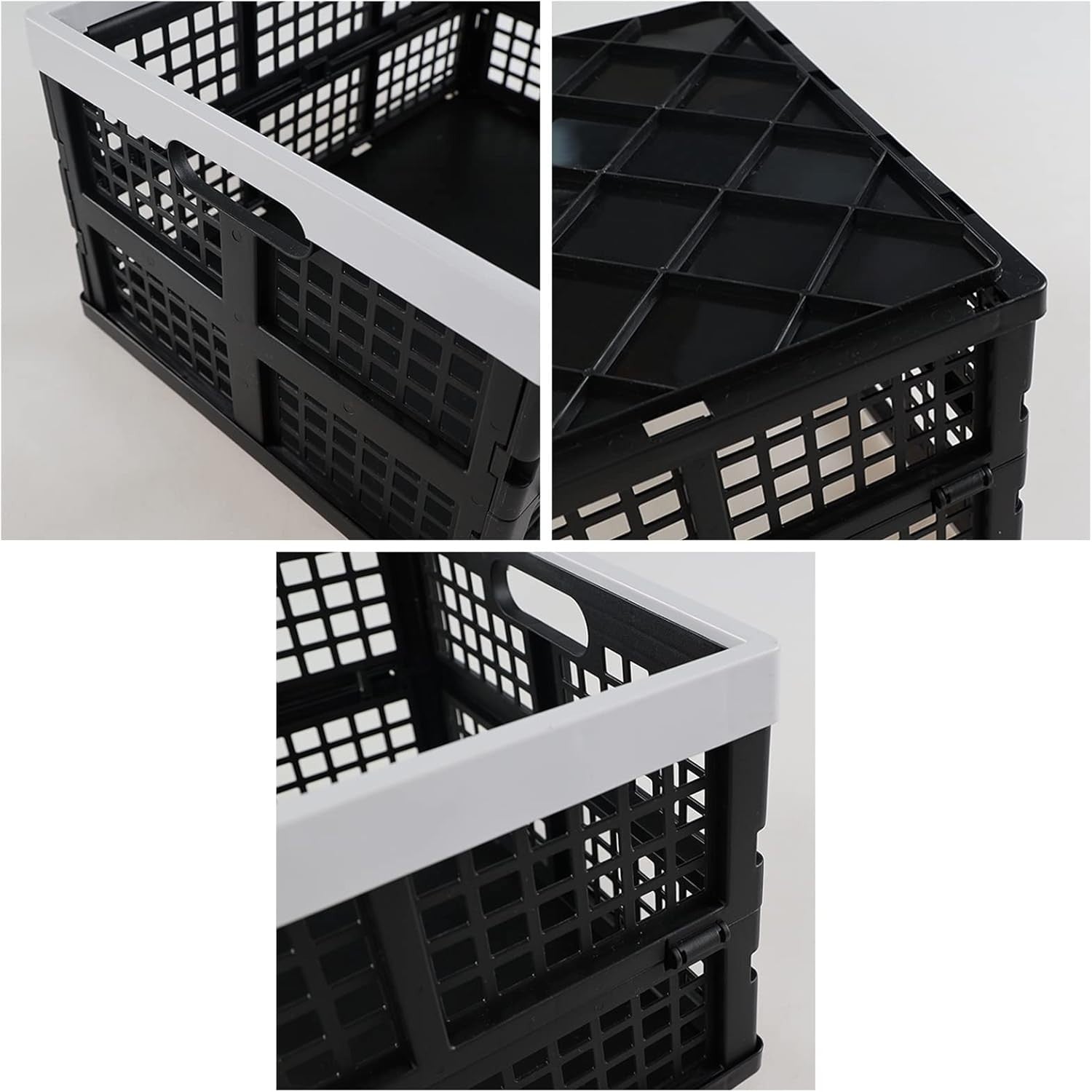 3 Pack 30L Foldable Storage Crates Collapsible Plastic Boxes